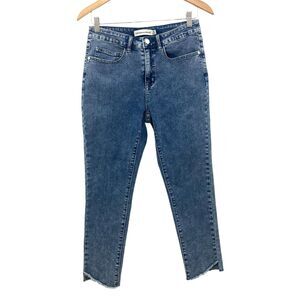 Rebecca Minkoff Cropped Ankle Jeans Women's 6P Raw Slant Hem High Waisted Blue